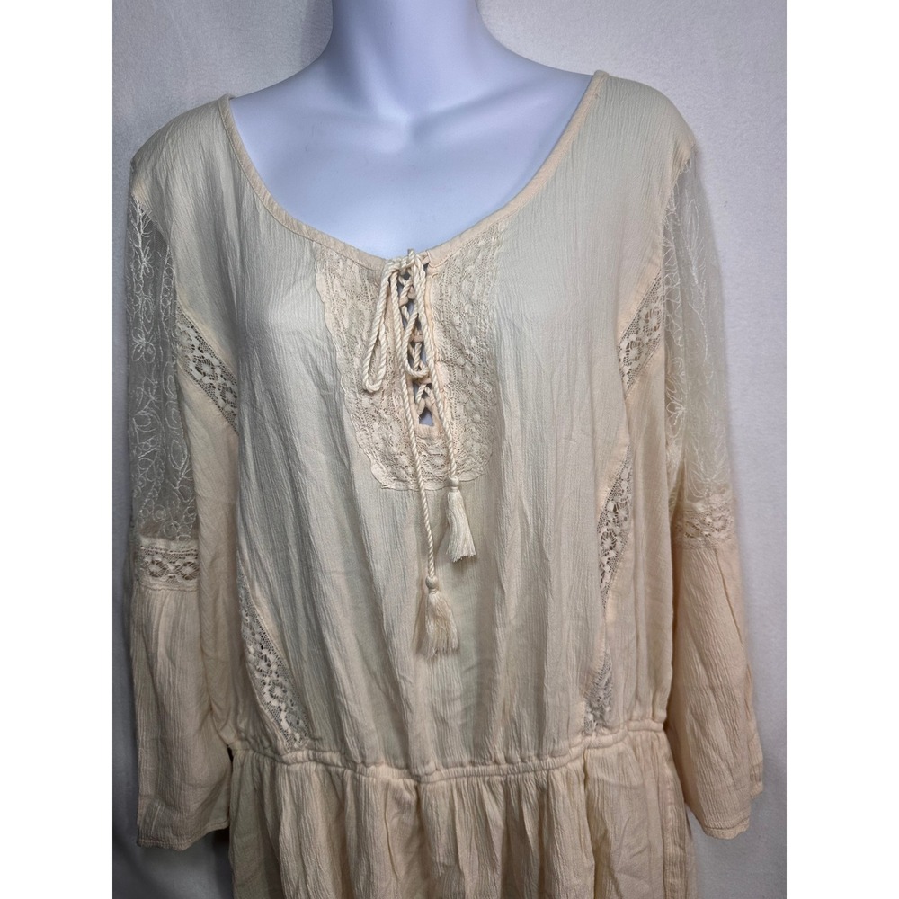 American Eagle Ivory Lace Boho Peasant Mini Dress XXL New With Tags 9199-106 - Picture 4 of 12